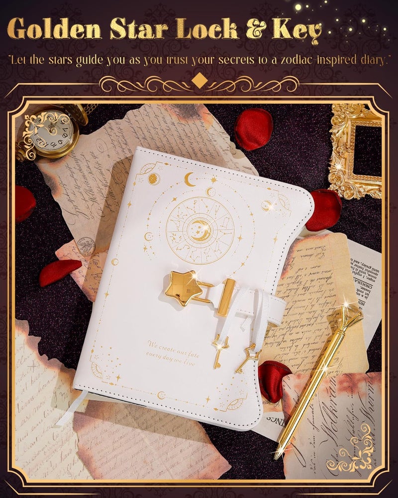 hi!SCI Diary with Lock and Keys for Girls and Women, Locking Diary for Gift Ideas with Gift Box and Pen and Bookmark, Journal for Women with 360 Kraft Pages, B6 Refillable Notebook with Lock for Writing (White) - Image 4